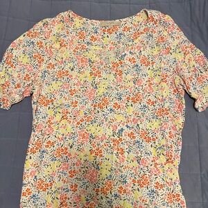 LOFT Multi Color Floral Blouse with Ruffled Short Sleeves